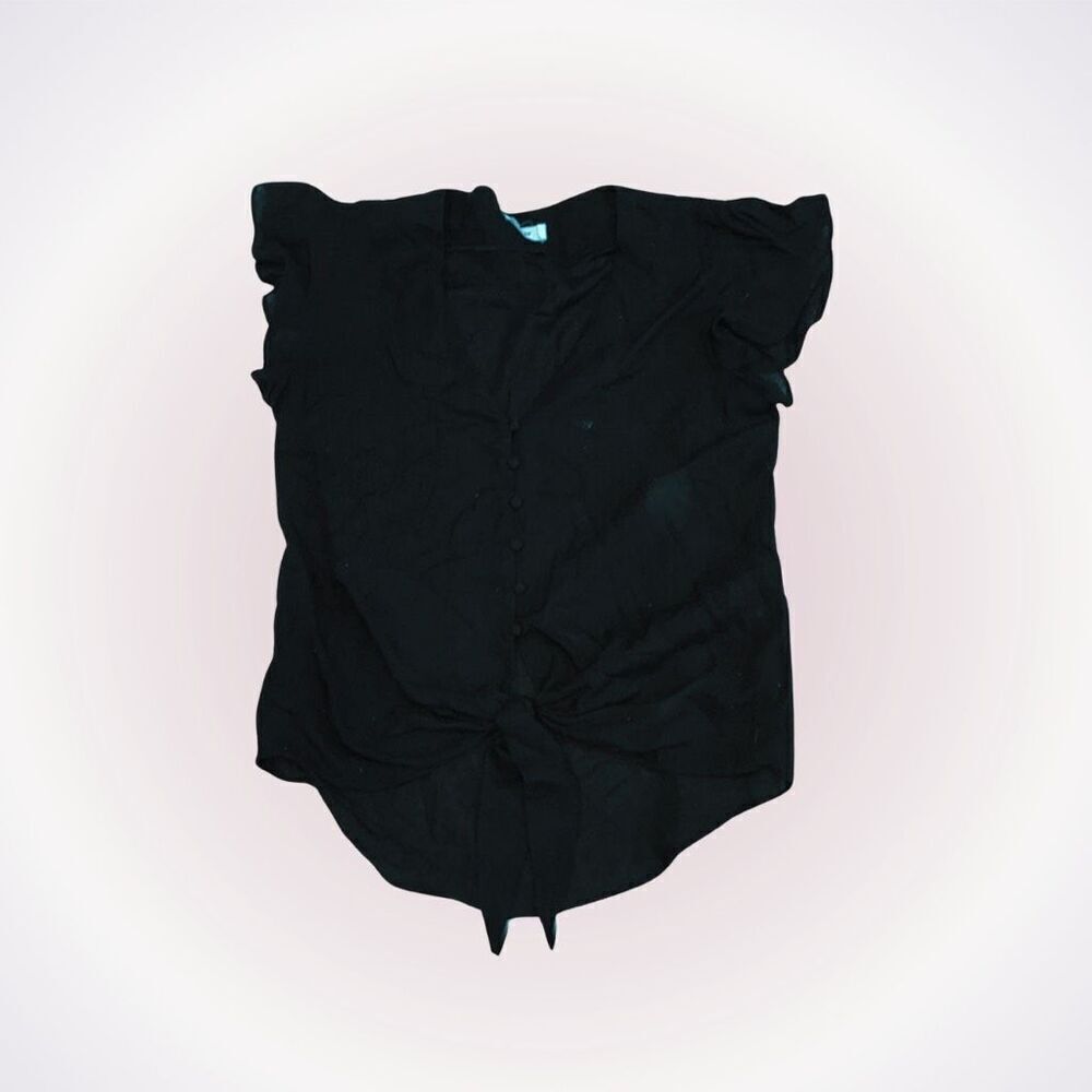 Mod Ref black button front front tie blouse | Sz S